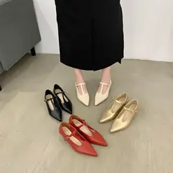 Pointed Toe Shoes Woman Flats Casual Female Sneakers Low Heels Oxfords Shallow Mouth Dress Leather New Rubber Leisure Buckle Str