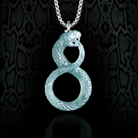 Jiale/ Hand-carved/ 925 Silver Inlaid with Natural Jade Blue Water Black Mamba Jade Necklace Pendant Men and Women Couple Gift
