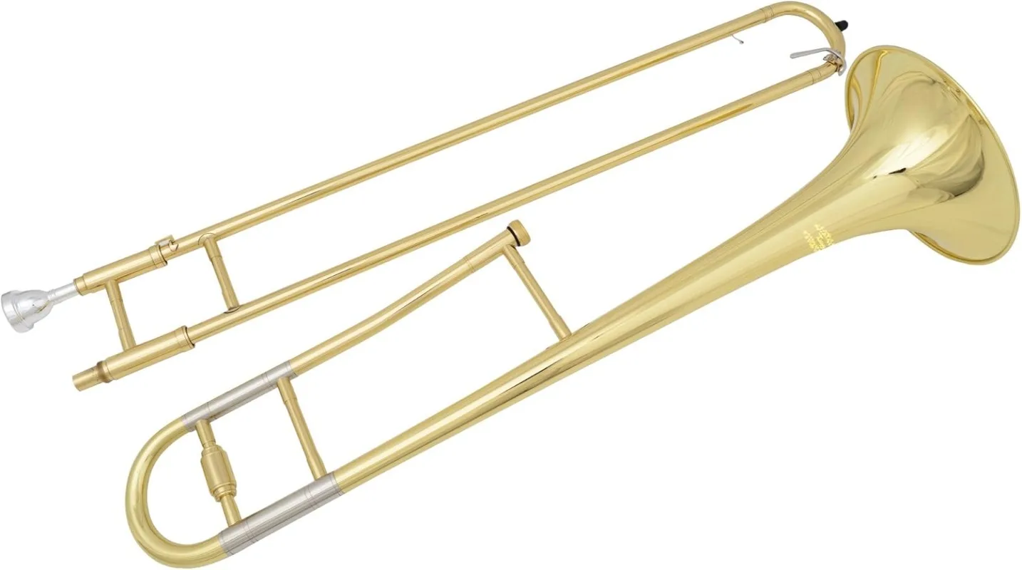 GTD-2 B Flat Brass Trombone with Case & 12C Mouthpiece,Gold Finished,Tenor Trombone