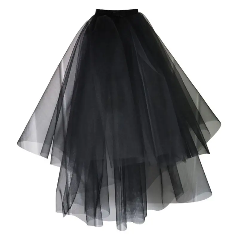 2022 New Womens Layered Black Tulle 짧은 웨딩 베일 빗 할로윈 코스프레 파티