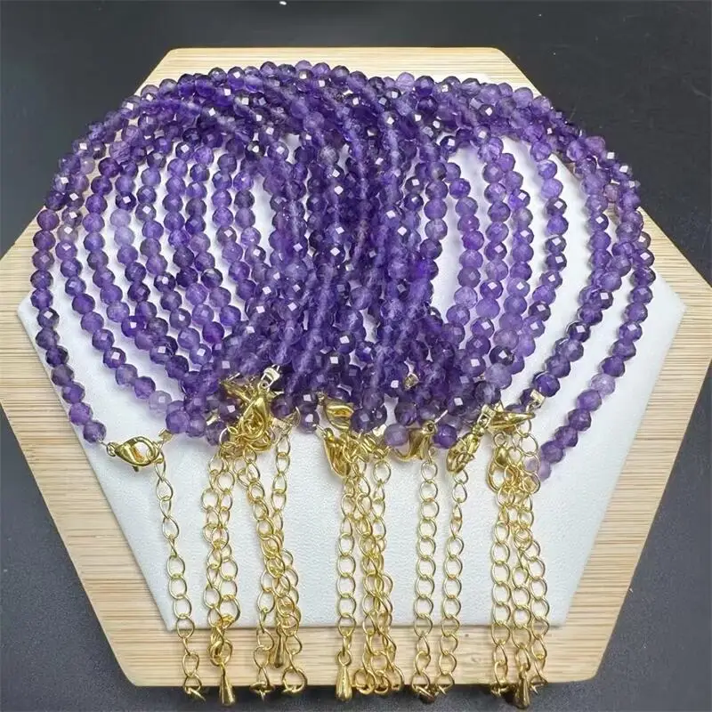 

4MM Natural Amethyst Facet Bead Bracelet Gemstone Crystal Healing Bracelet Women Men Fine Jewelry Gift 1PCS