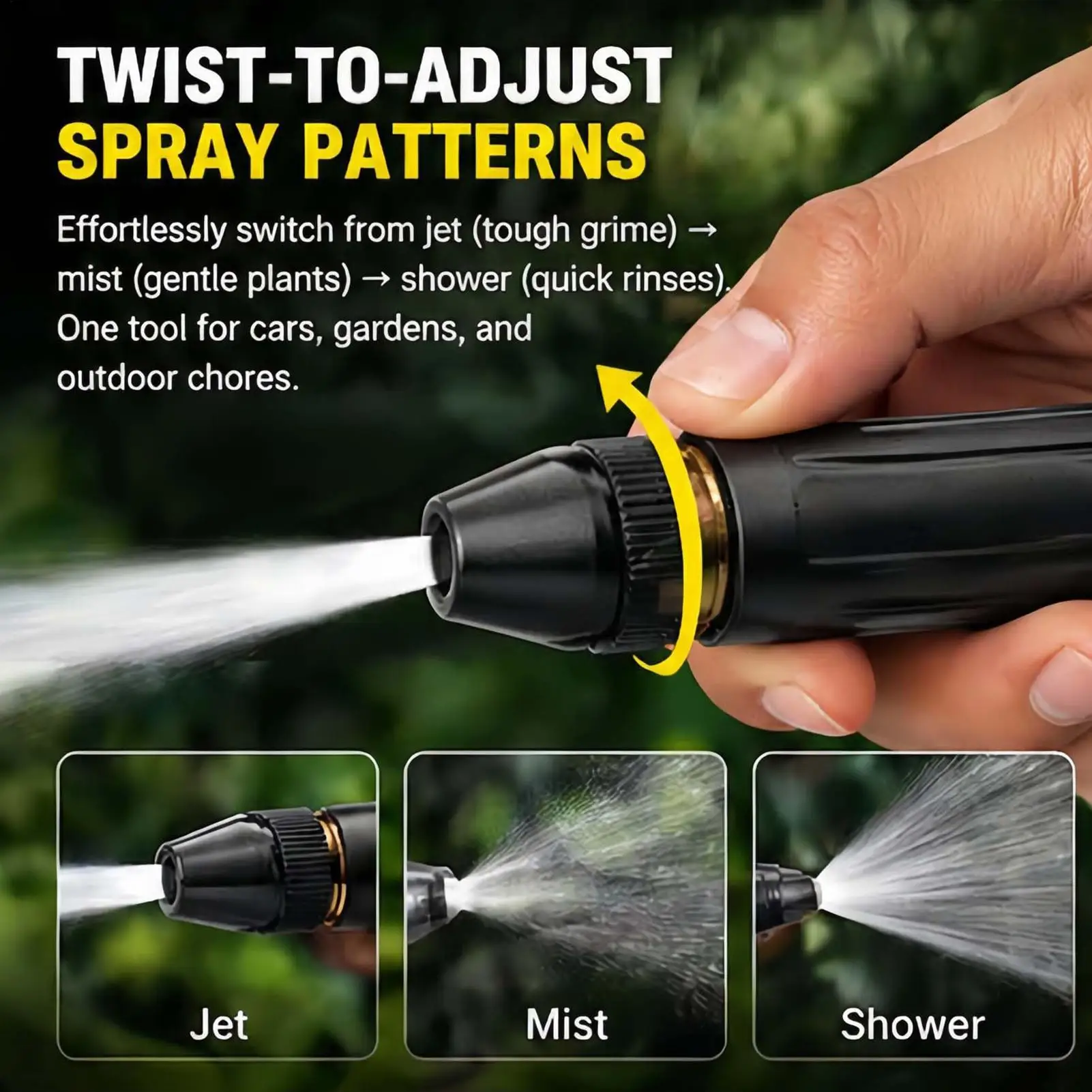 High Pressure Water Sprayer Nozzle, Car Power Washer Gun w/5 Adjustable Spray Patterns, Metal Hose Nozzle for Garden Lawn Patio