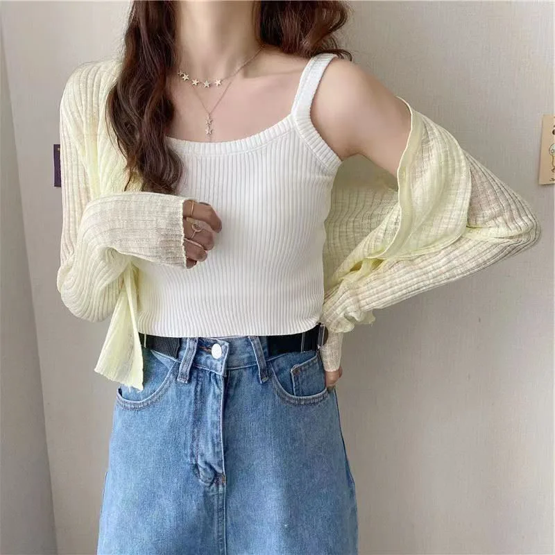 Lucyever Sun Protection Cardigan for Women Summer Thin Single Button Knitted Coat Female Sexy See Through Ice Silk Crop Tops