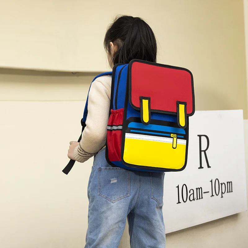 

Oxford Cloth Bags Girls Boys Jump Style 3D Backpack 16Inch 2D Drawing Anime Comic Cartoon Backpack for Students Daypack