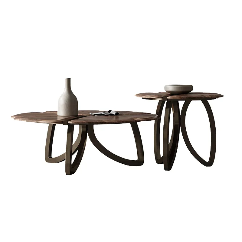 

Simple Modern Style Light Luxury round Tea Table Black Walnut Wooden Tea Table Petal Tea Table
