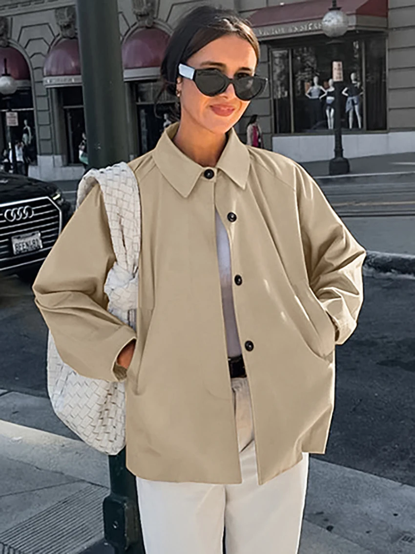 

Parc Fee Winter Loose Khaki Women's Jacket 2025 Fashion Lapel Long Sleeve Lady Coats Elegant Classic Solid Top Female Clothing