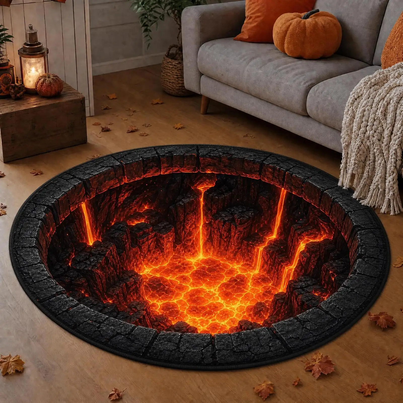 Non-Slip Halloween Round Optical Illusion Floor Mat Soft Rug Abyss Round Cushion Rug 3D Halloween Optical Illusion Rug