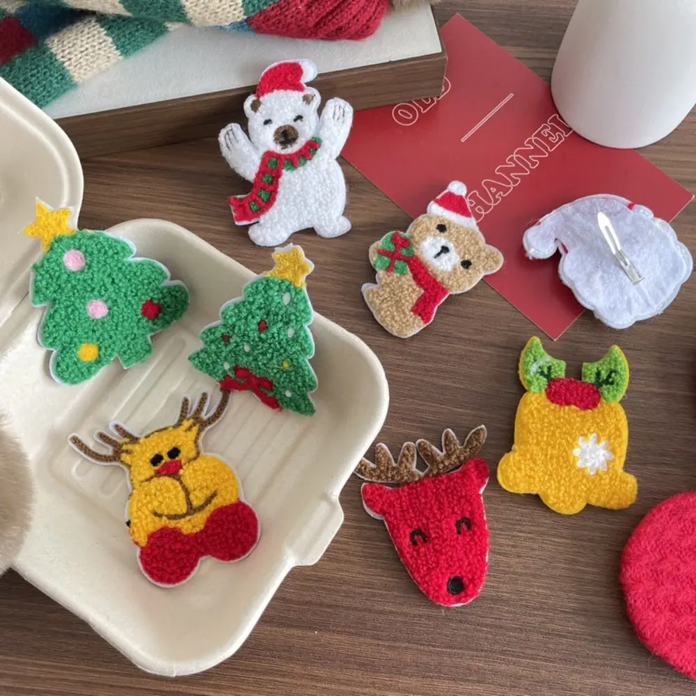 

Fashion Polar Bear Christmas Hair Clip Gloves Stocking Plush Xmas Barrettes Reindeer Bow Santa Claus Hairpin Kids