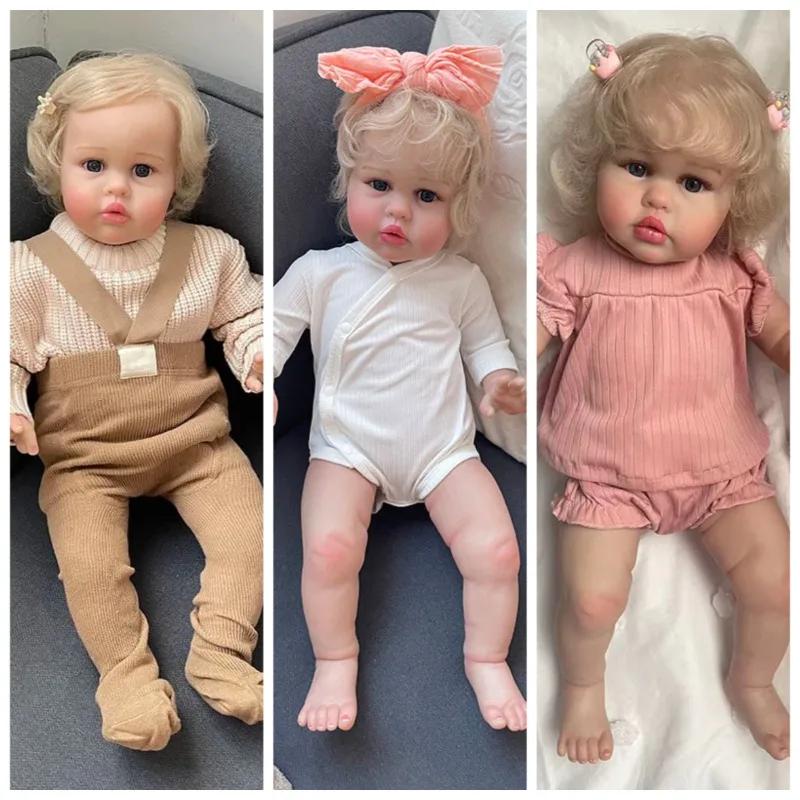 55CM  Blue Eyes Newborn Baby Doll Ellie Lifelike 3D Painted Skin with Visible Veins Multiple Layers Collectible Art Doll