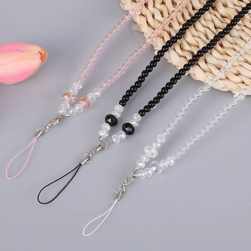 Handmade Acrylic Pearl Crystal Beaded Long Mobile Phone Chain Lanyard Fashion Anti Slip Phone Case Rope DIY Jewelry for Women