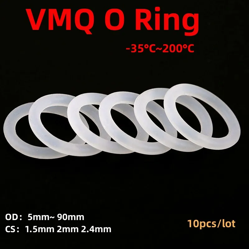 10pcs Vmq White Silicone Ring Gasket Thickness Cs 1.5/2/2.4mm Od 5mm~ 90mm Food Grade Waterproof Washer Rubber Insulate O Ring