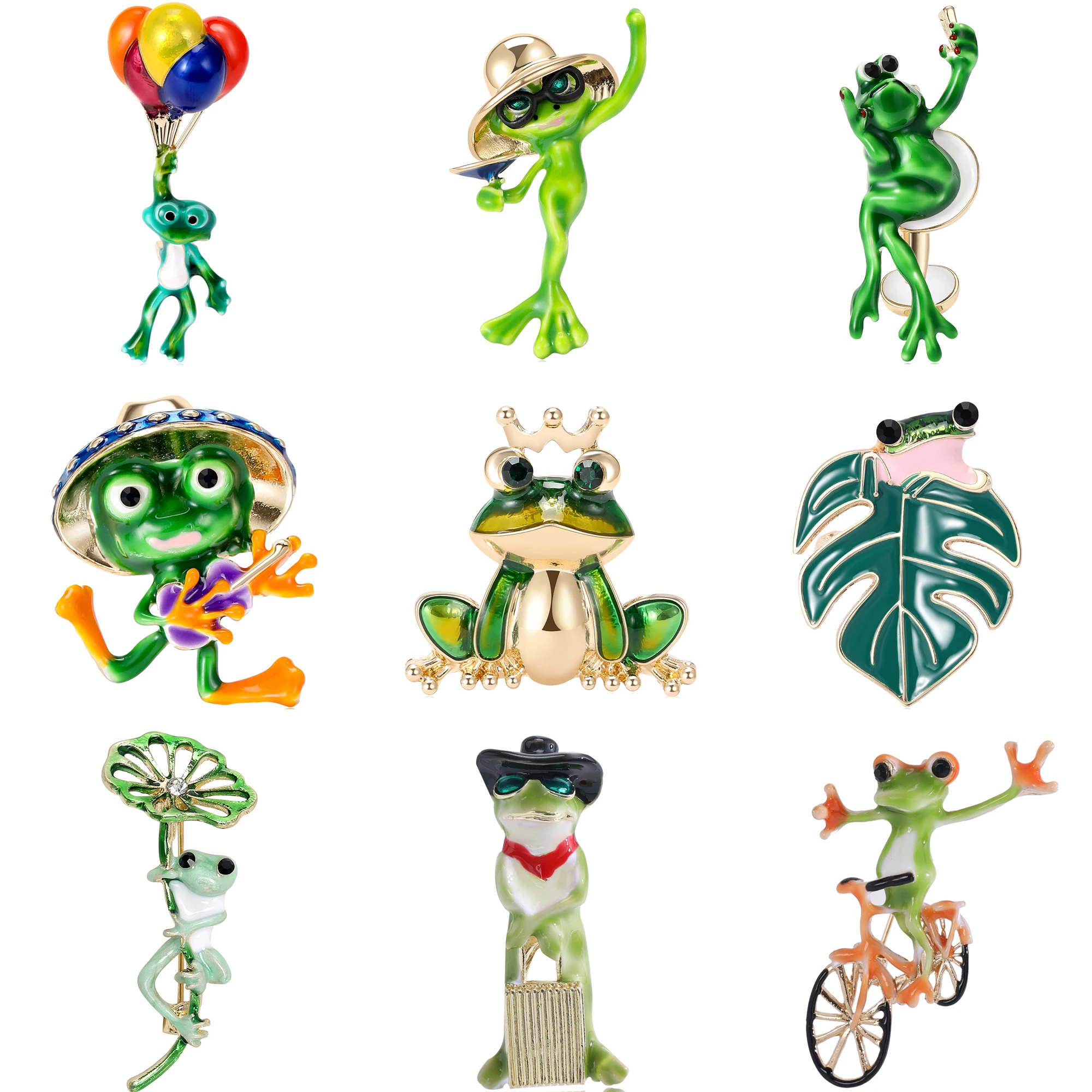 

Enamel Frog Brooches for Women Unisex Balloon Bike Travelling Frogs Pins Office Party Friend Gifts Accessories