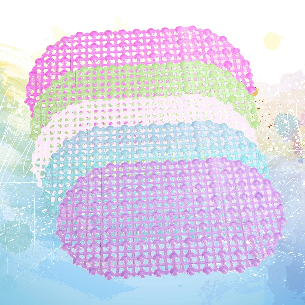 

5pcs Pvc Non-Slip Bathroom Mats Textured Suction Cup Pads For Bathtub Shower Floor Rosy Blue Green Purple Lightweight