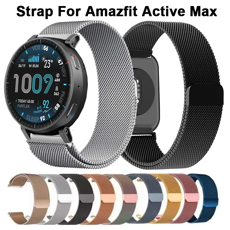 22 mm Milanese-Metallschlaufenarmband für Amazfit Active Max, Edelstahlarmband für Amazfit Active Max, magnetisches Bandzubehör