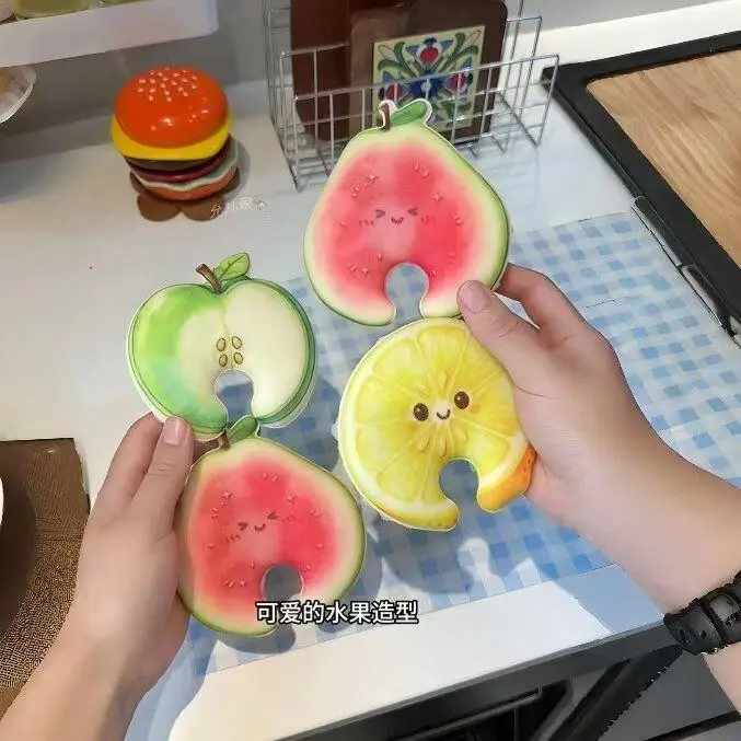 Cute Fruit Sponge Wood Pulp Cotton Sponge Wipe,Kitchen Cleaning Brushes,Household Cleaning Pad Descaling Cleaning Rub Accessory