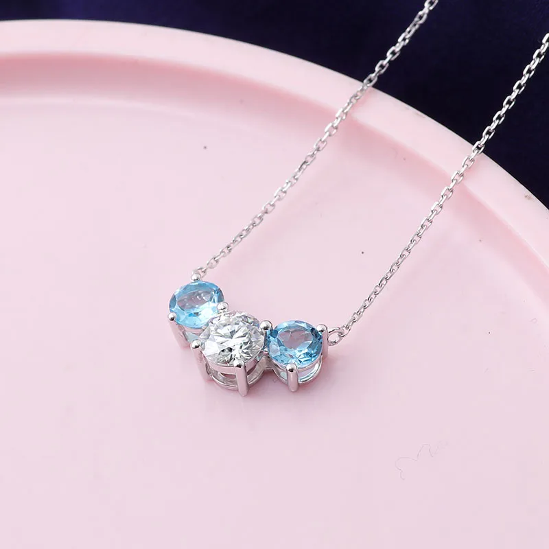 Provence Jewelry 14K White Gold Necklace Lab Diamond and sapphire with Round cut For Women Birthday Pendant Gift and Daily Wear view 4