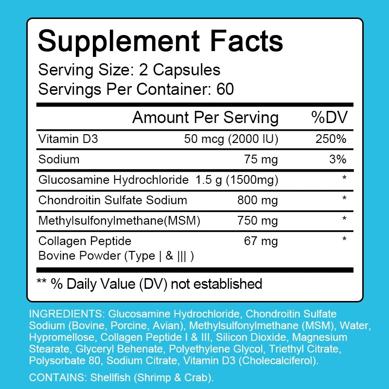 Glucosamine and Chondroitin Capsules Relief Pain Joint Helps Inflammation Response & Relieves Back and Knee Discomfort