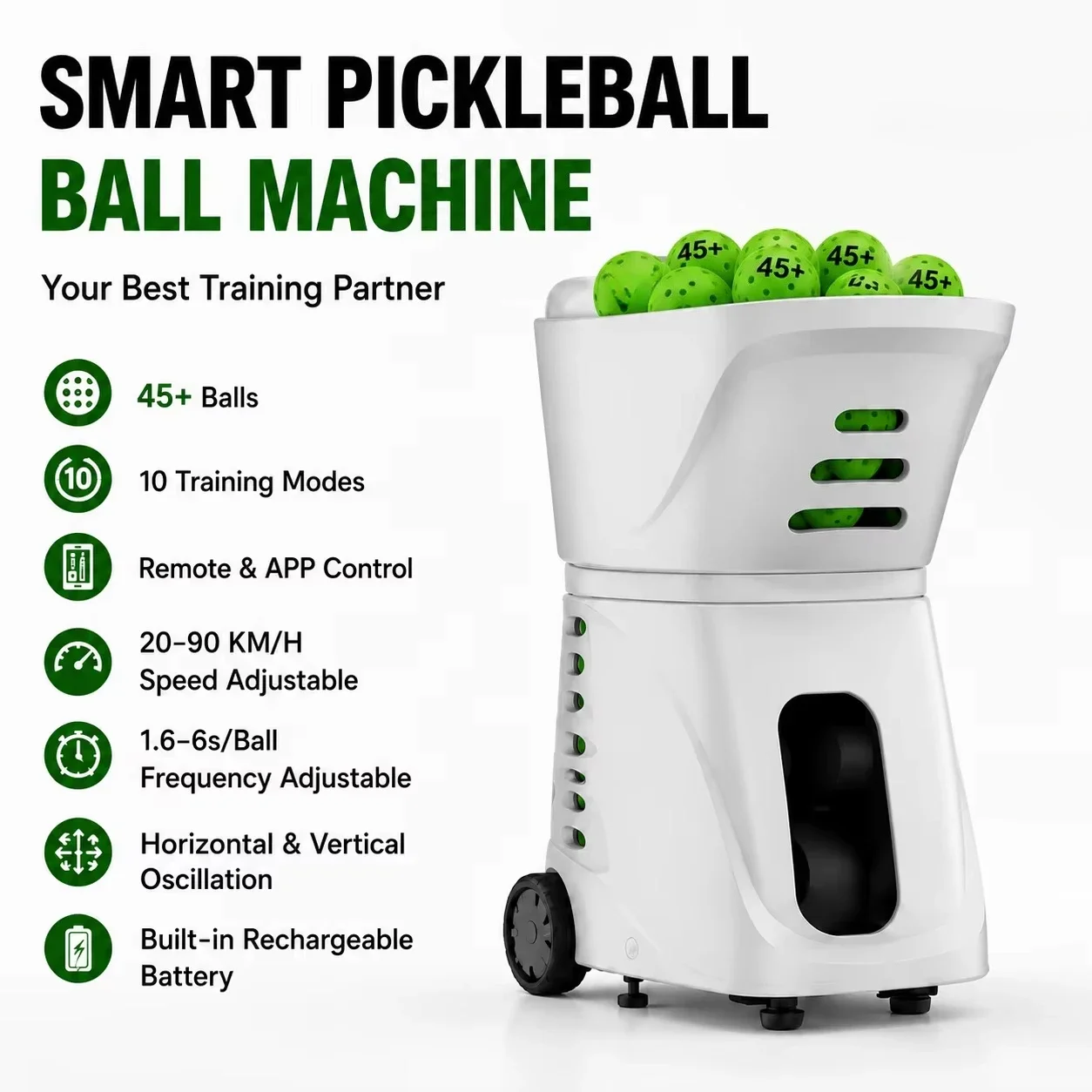 APP Remote Control Pickleball Ball Machine Portable Automatic Serving Launcher for Beginner Training