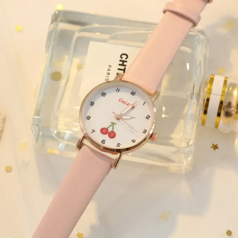 

Women Watch Cute Pretty Princess Style Children Watches Student Leather Quartz Watch Lovely Cherry Wristwatches Clock Relogios