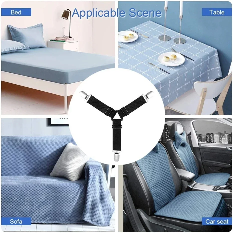 4 Teile/satz Elastische Bettlaken Greifer Drei Kopf Clips Greifer Halter Hosenträger Bettlaken Befestigungen Hause Textilien Organisieren Gadget – Detail 18