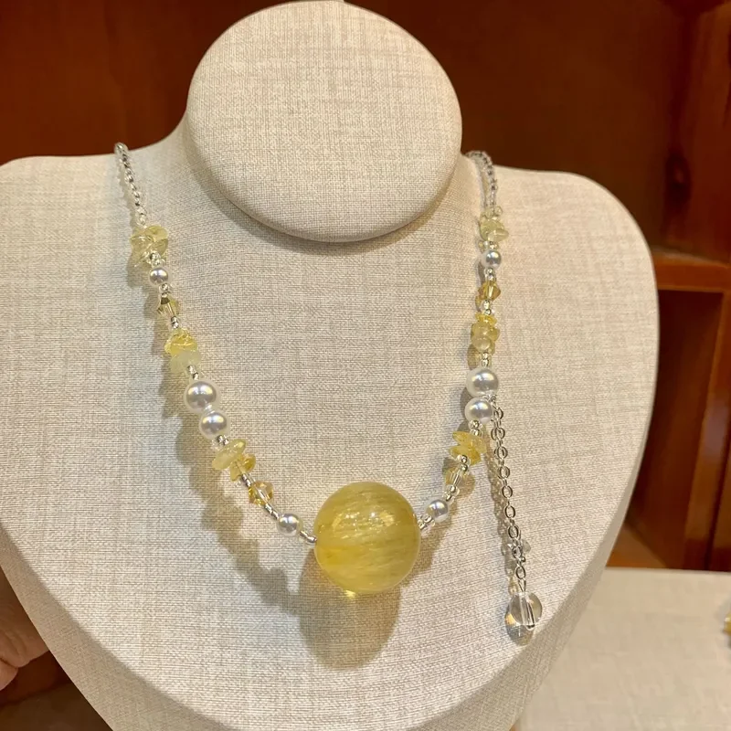 Yellow fluorite necklace irregular dopamine summer temperament neck chain niche girlfriend cat eye yellow fluorite collarbone