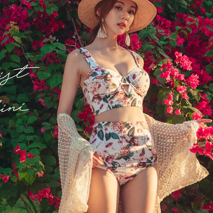 Nadanbao Fashion Swimsuits Two-Piece Bikini Set Women Floral Printing Backless Bikini Female Beach Party Beach Party Swimwear