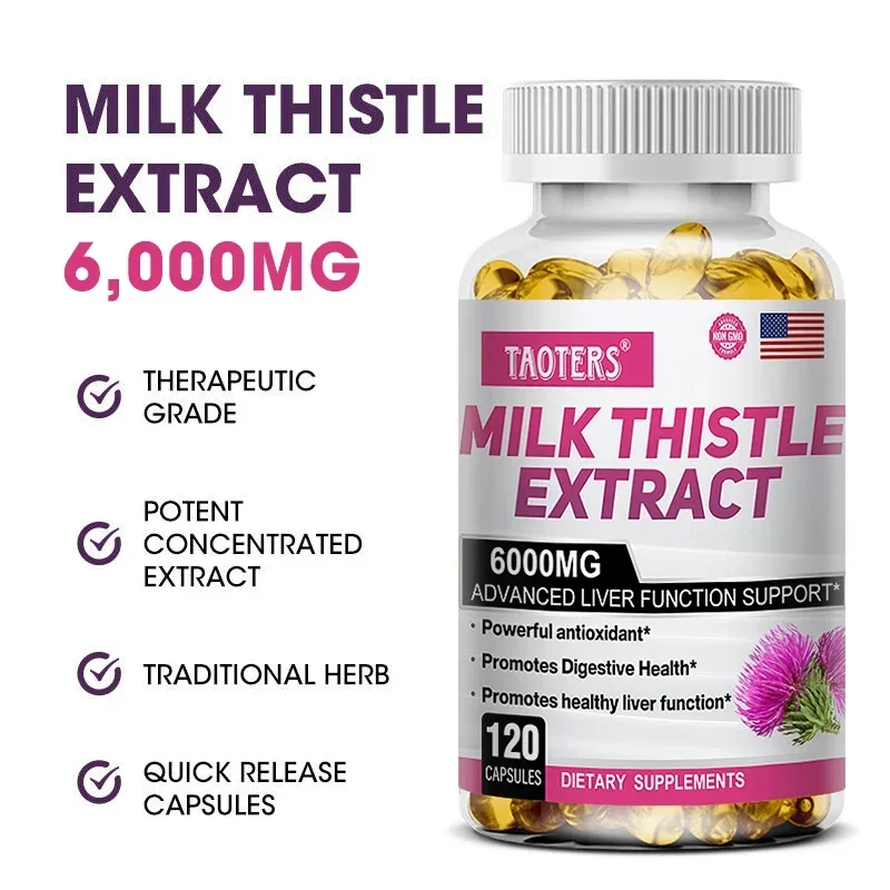 Milk Thistle Extract Capsules - Liver Detoxification and Cleansing Repair, Healthy Liver Function, Immune Support