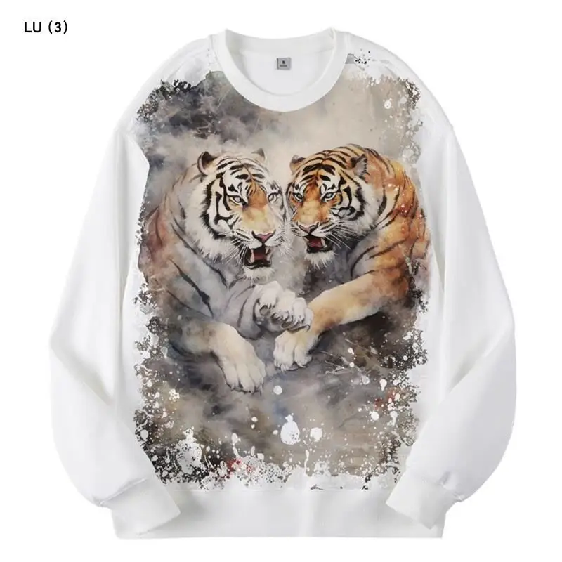 

New Black Wolf Pattern round Neck Sweatshirt Digital Printing Men's Jacket Comfortable Polyester Fiber Winter Warm Hoodie