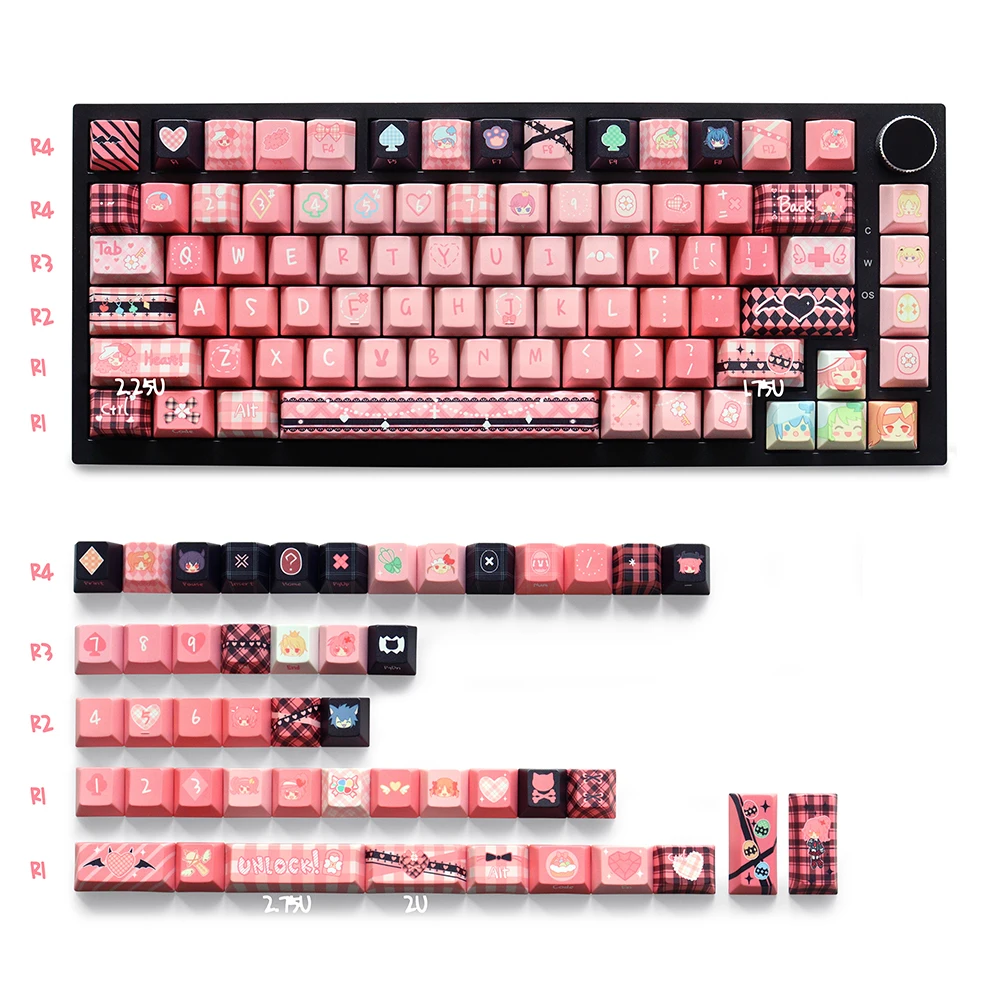 Anime Shugo Cha-ra Keycaps PBT 129 Keys Cherry Profile Five Side Dye-Sub Keycaps 87/96/104/108 For MX Switch Mechanical Keyboard