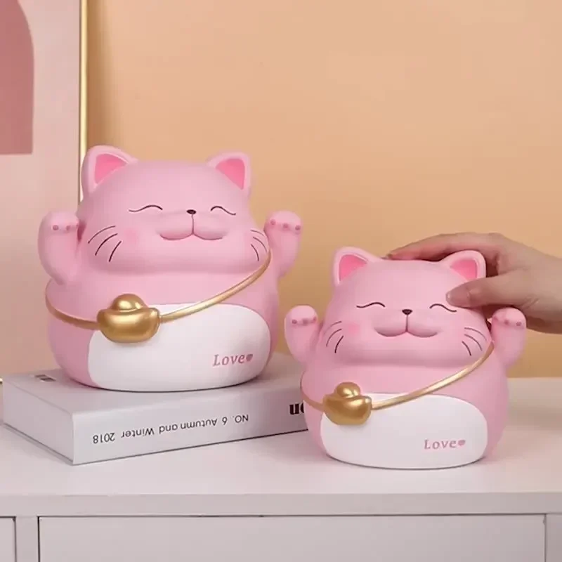 Coin Piggy Bank Yellow Cat Money Saving Box, Pink Money Bank, Best Christmas Birthday Gift for Kids Girls Home Decoration