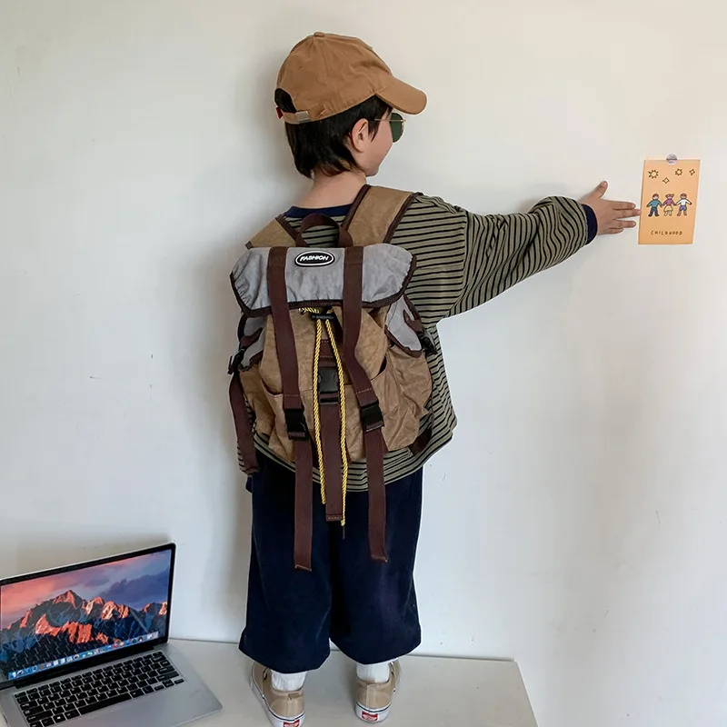 Mochila leve infantil, fecho de cordão de nylon impermeável, mochila para caminhadas ao ar livre, mochila escolar para meninos