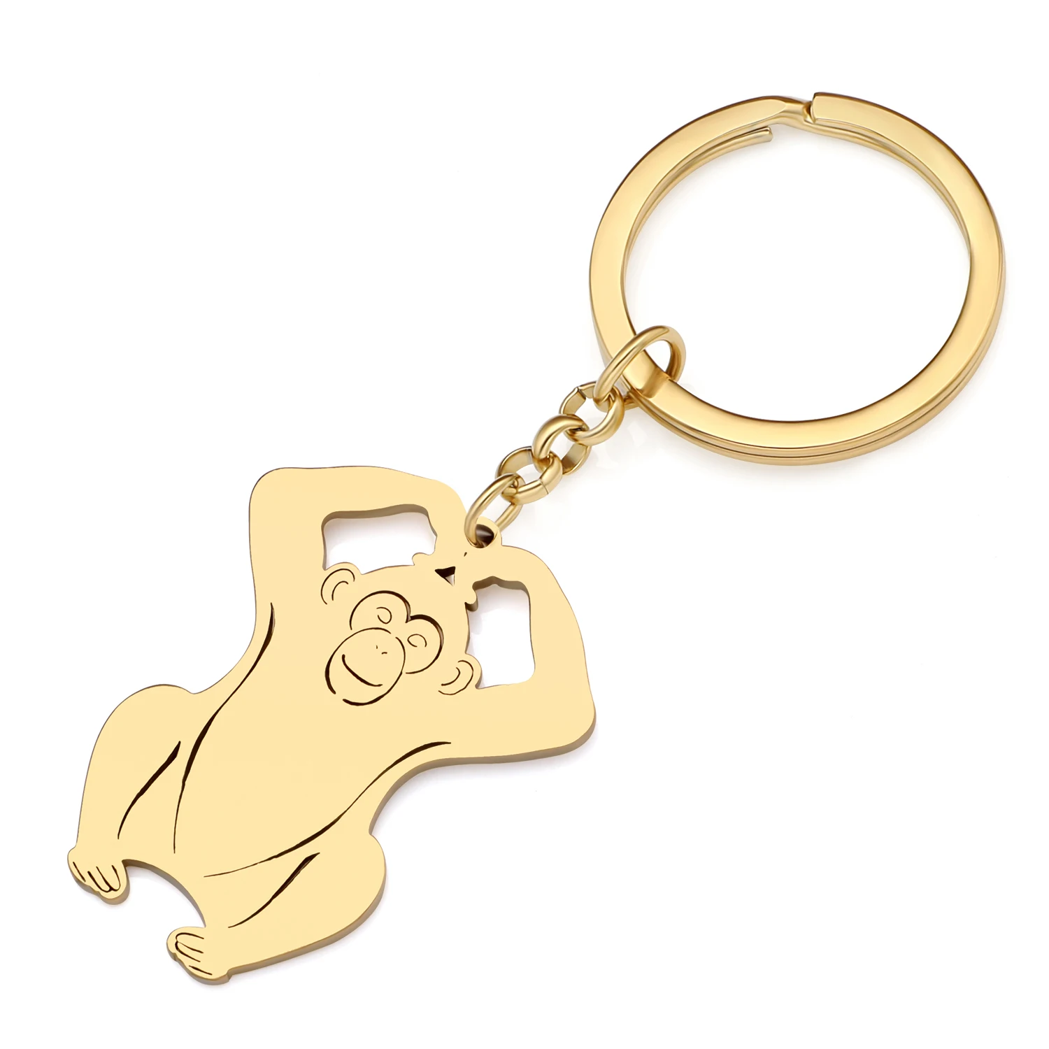 Bonsny Stainless Steel Gold-plated Monkey Orangutan Keychains Cute Animals Key Chains Keyring Jewelry For Women Girls Gifts