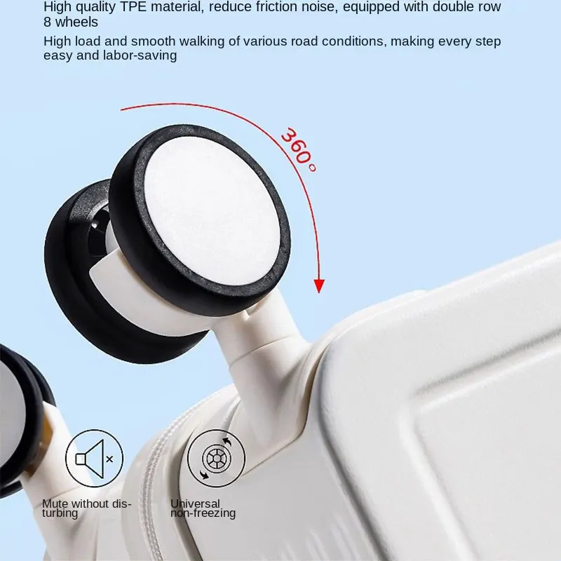 2023 Student Wide Trolley Suitcase External USB Charging Port Foldable Cup Holder Side Hook Boarding Combination Lock Suitcase