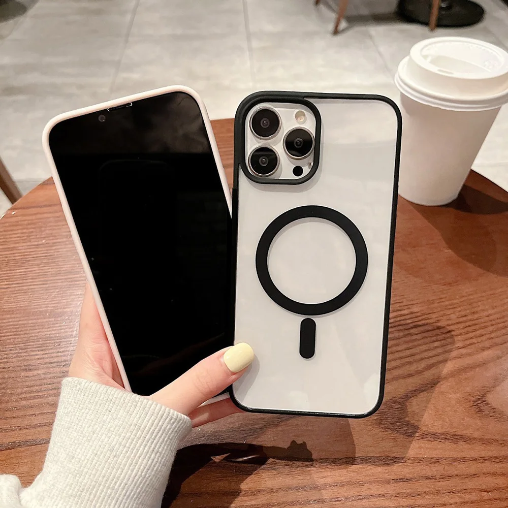 Capa de telefone magnética transparente acrílica para samsung s25 ultra s24 plus s23 fe 5g s22 ultra funda capa de carregamento sem fio