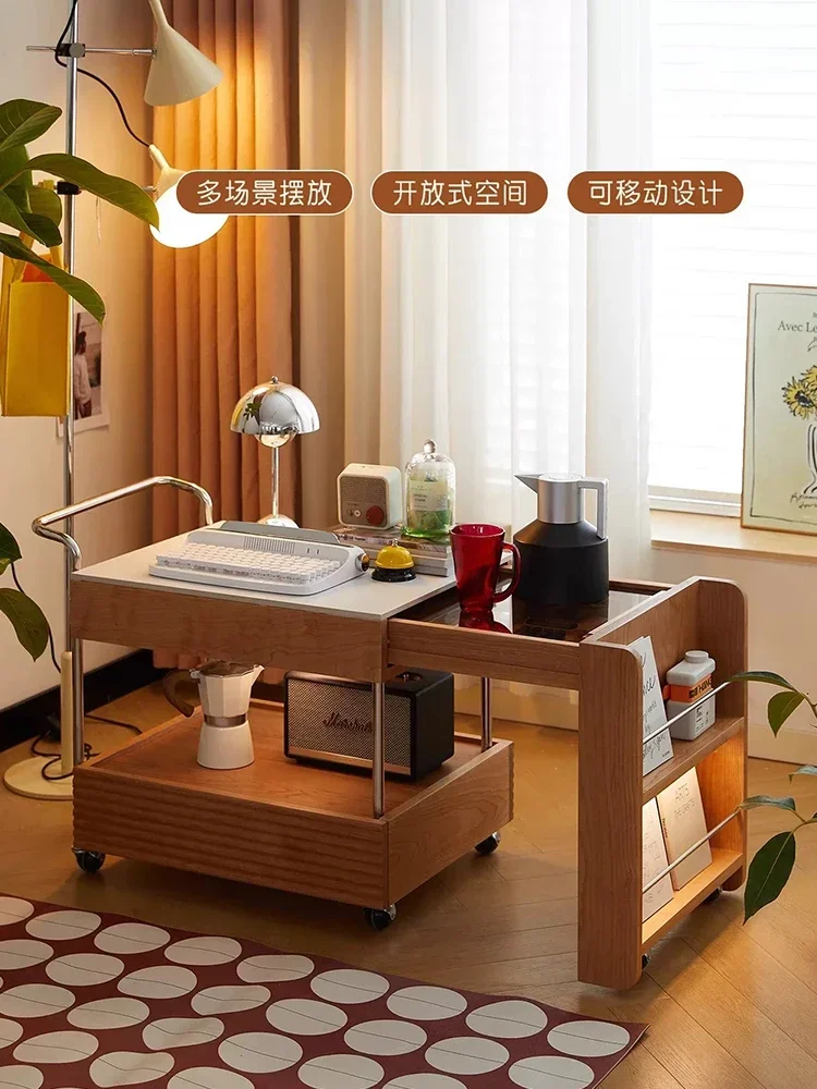 Medieval Bauhaus solid wood removable coffee table magazine cabinet side storage living room sofa side cabinet bedroom bookshelf