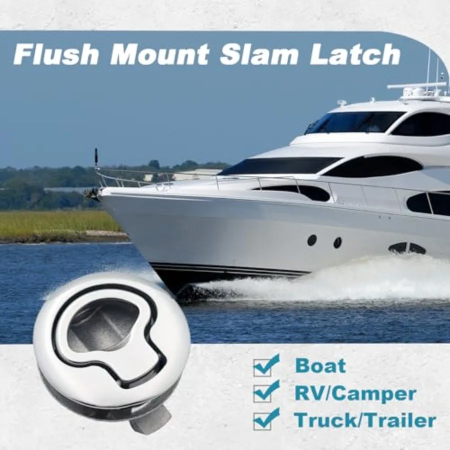 Pestillo Slam de acero inoxidable Evan, 2 tiradores redondos al ras para escotilla de barco marino, compartimento para gabinete de remolque RV, Compatible con M1-63-8