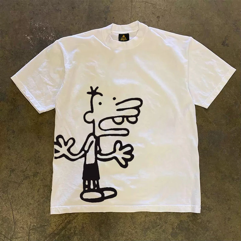 Loose Fit Cotton T-Shirt Short Sleeve Double Thread 260 Pure Cotton Men's Casual Printed Tee Sweat Absorbent Summer Wear