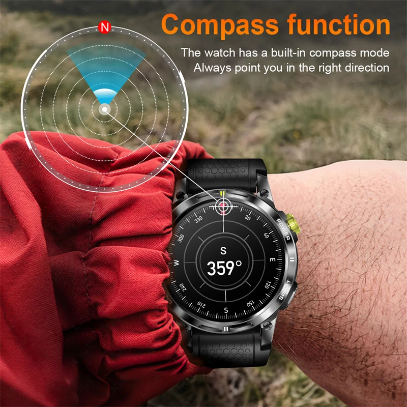 LIGE GPS posizionamento Smart Watch orologio da uomo Bluetooth Call Multi Sport Mode Compass orologio intelligente da uomo impermeabile schermo