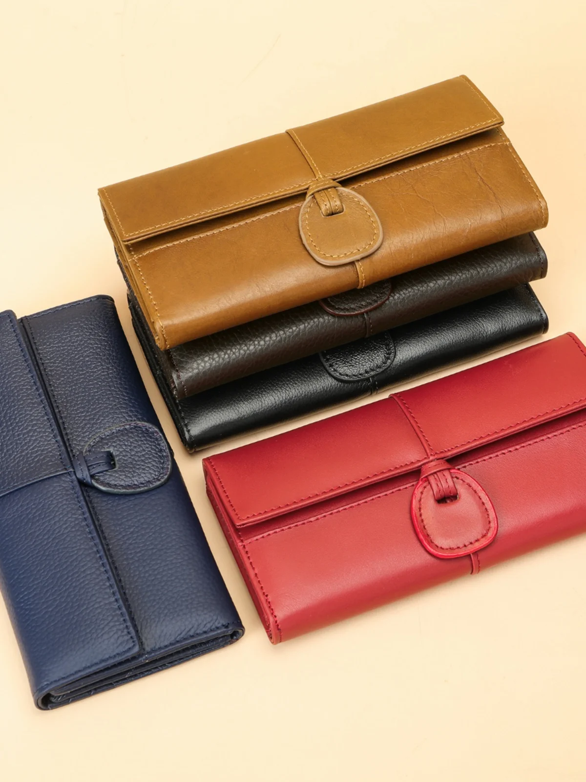 Genuine Leather Long Wallet Large Capaci Multi-Card Position Simple Faion Top Layer Cowhide Ladies Hand-Held Bag