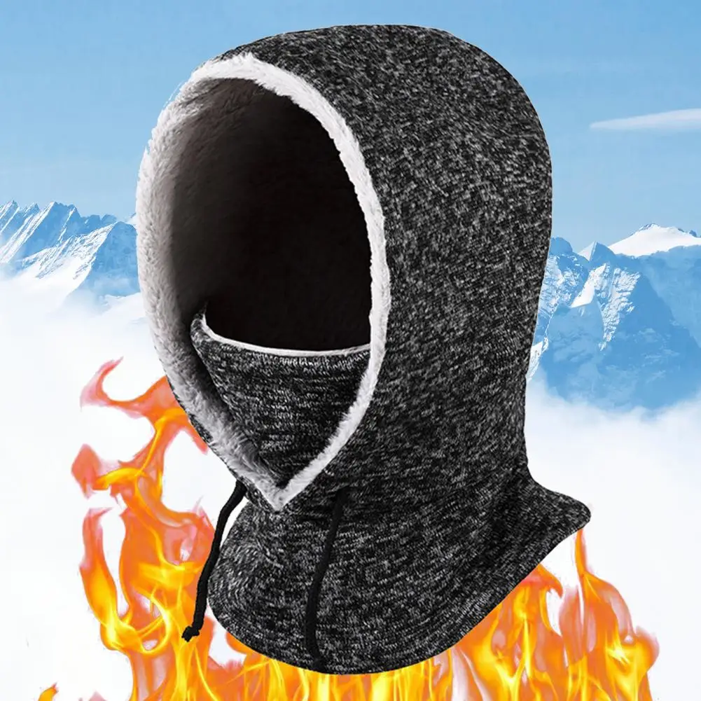 Autumn And Winter Wool-lined Balaclava Outdoor Cycling Full Face Hood Windproof Drawstring Sports Ski Hat