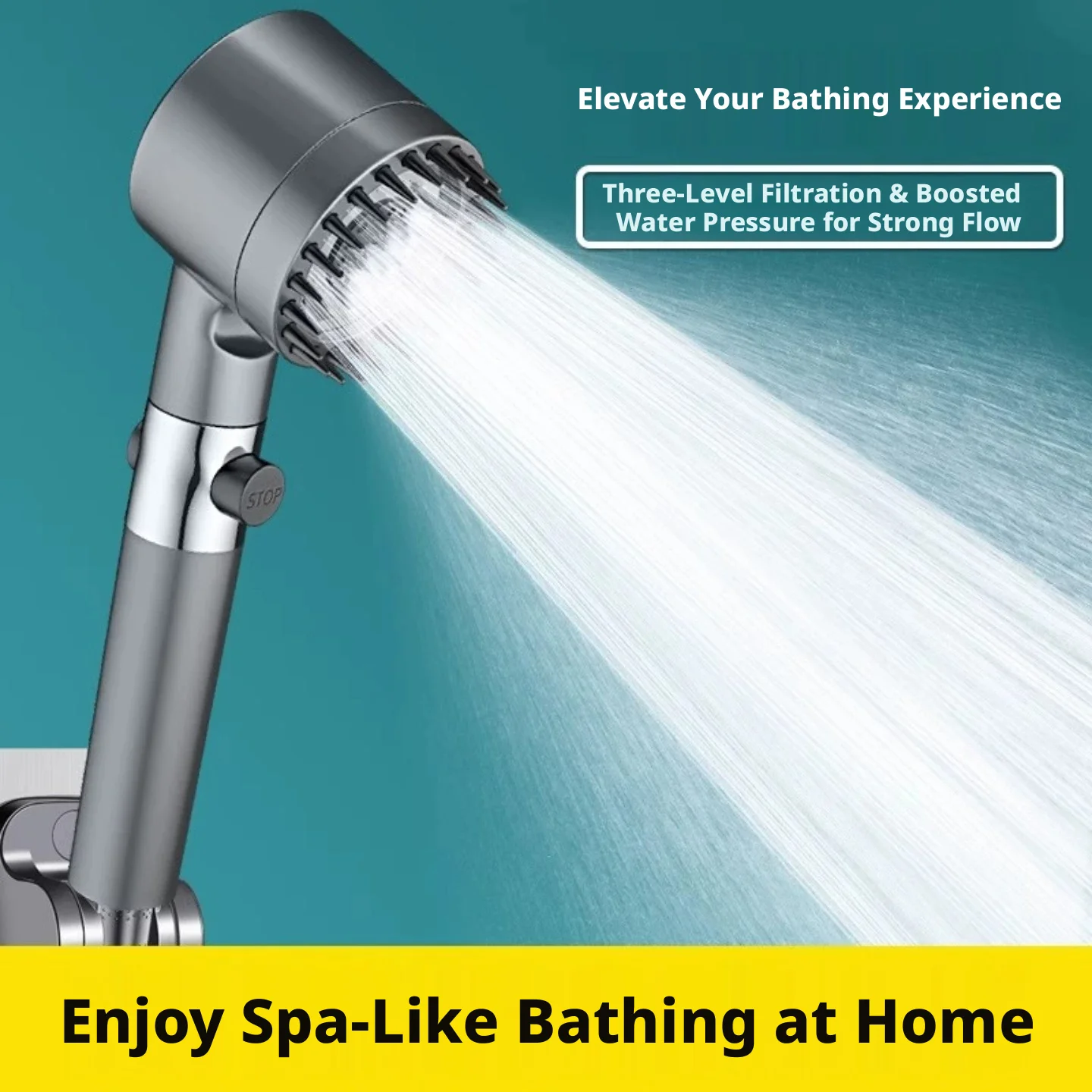 High Pressure Massage Showerhead 4 Modes Rainfall Shower Head One-Key Stop Water With Filter Element Bathroom Accessories