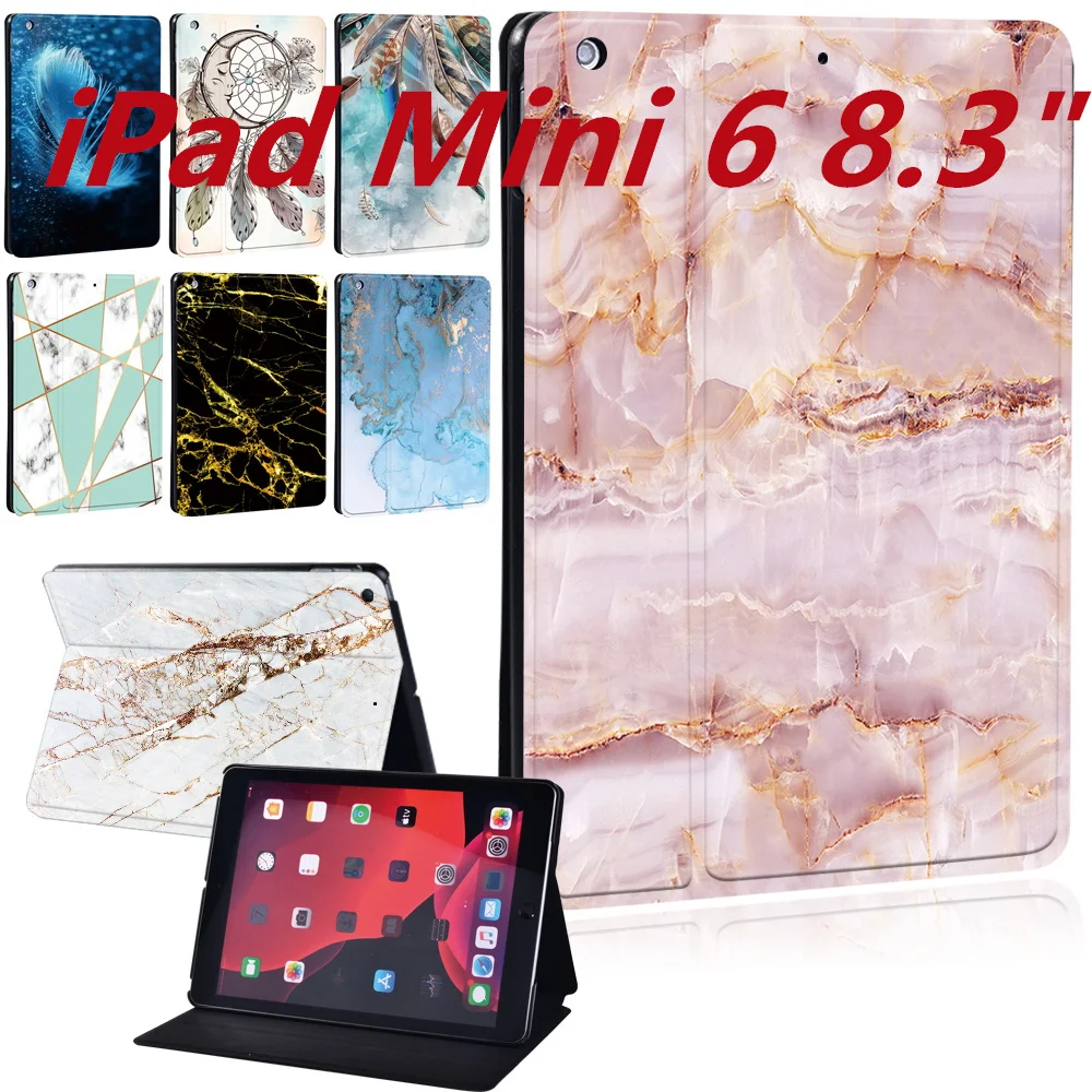 PU Leather Tablet Case for Apple iPad Mini 6th Generation 8.3 Inch 2021 Protective Shell IPad Mini 6th Stamd Cover Cases+Stylus