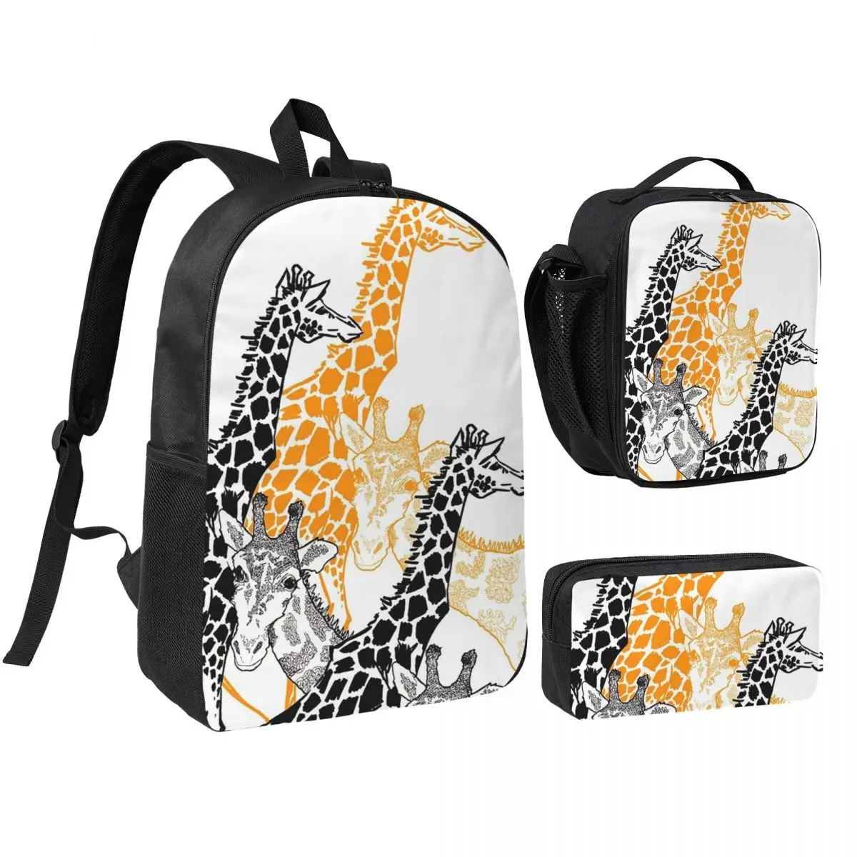 Giraffe Herd Pattern Backpack Student BookBag School Bag Shoulder Bags 3ps Insulated Lunch Bag Pencil Case