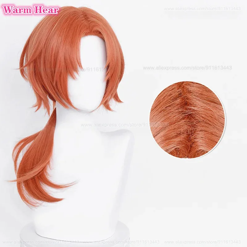 أنيمي ES فرقة ستار Tsukinaga ليو برتقالي طويل 60 سنتيمتر تأثيري مقاومة للحرارة الاصطناعية الشعر كرنفال شعر مستعار للحفلات + غطاء شعر مستعار