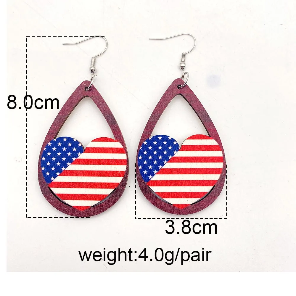 Independence Day Wood Drop Earrings Stars and Stripes USA Flag Printing Wooden Cowgirl Earrings Gifts Jewelry