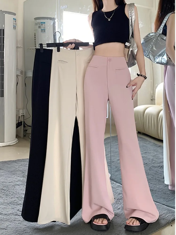 2024 Summer New Solid Casual Pants Women Thin Suit Pants Slightly Flared Slimming Slim fit Wide Leg Pants