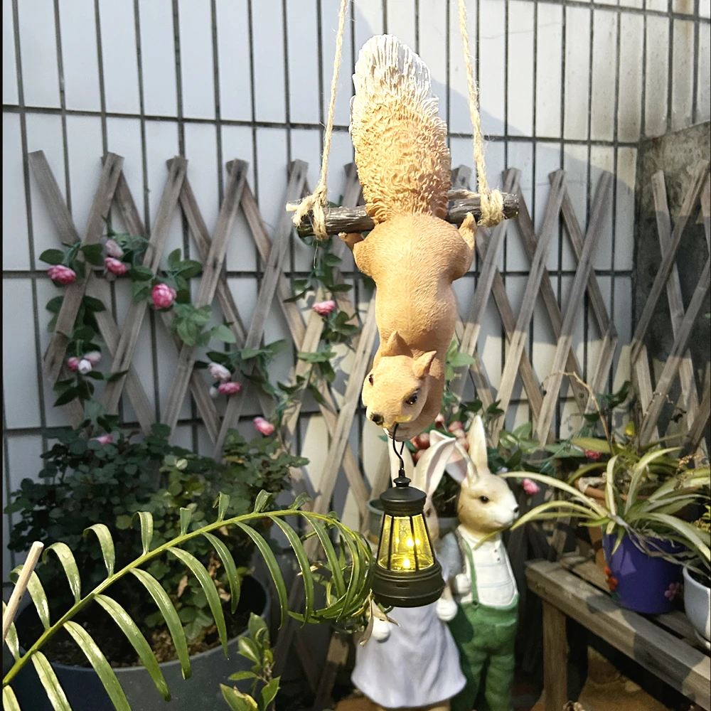 Solar-Garten-Eichhörnchen-Statue, Dekor mit LED-Leuchten, für Zuhause, im Freien, Hof, Rasen, Terrasse, Ornament, Tierfigur, Einweihungsgeschenk – Detail 8