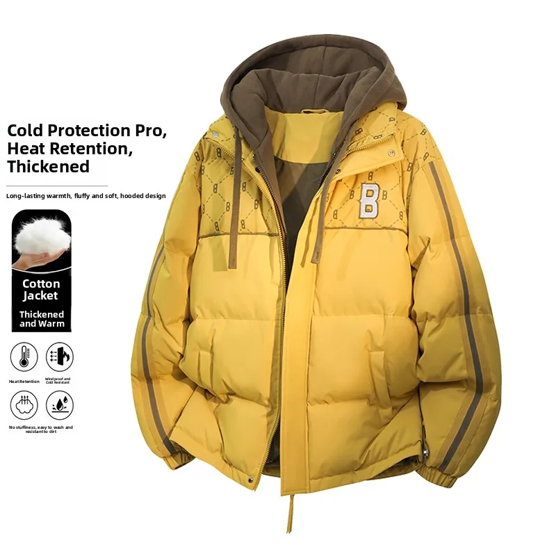 

Men's Hooded Fake Two-Piece Cotton Jaet Winter Thiened Warmth Protection Cold Resistance Youth Faion Brand Warm Cotton ...