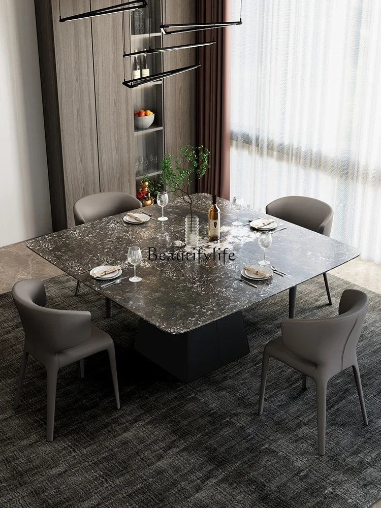 1304Luxury stone rock slab dining table Bright light imported modern household light luxury Italian minimalist square dining t
