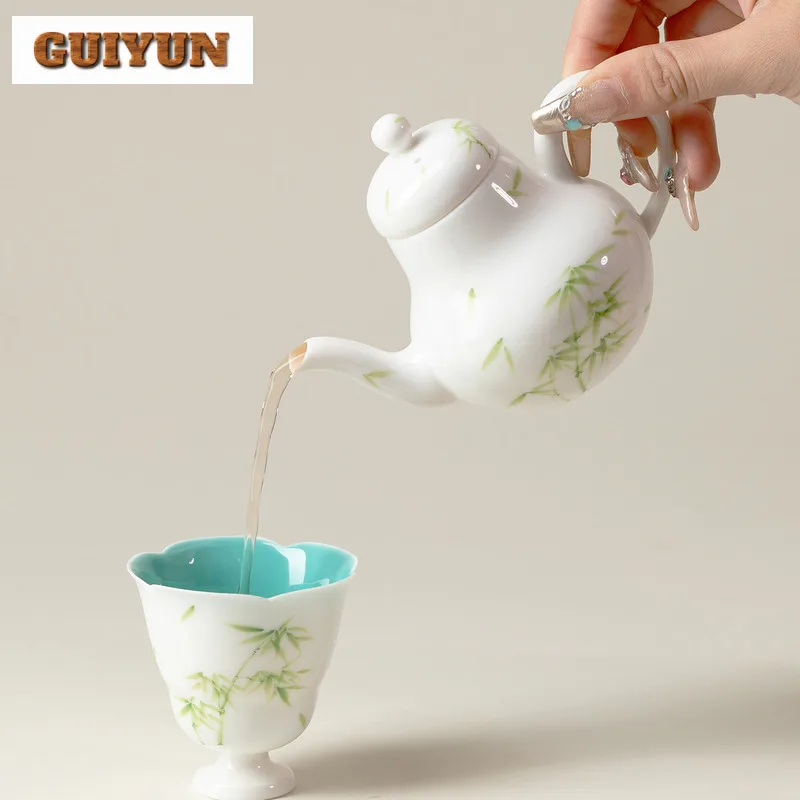 135ml Hand-painted Green Bamboo Teapot Elegant Tea Infuser Pot Tea Brewing Kettle With Ball Hole Drinkware Supplies Ornaments